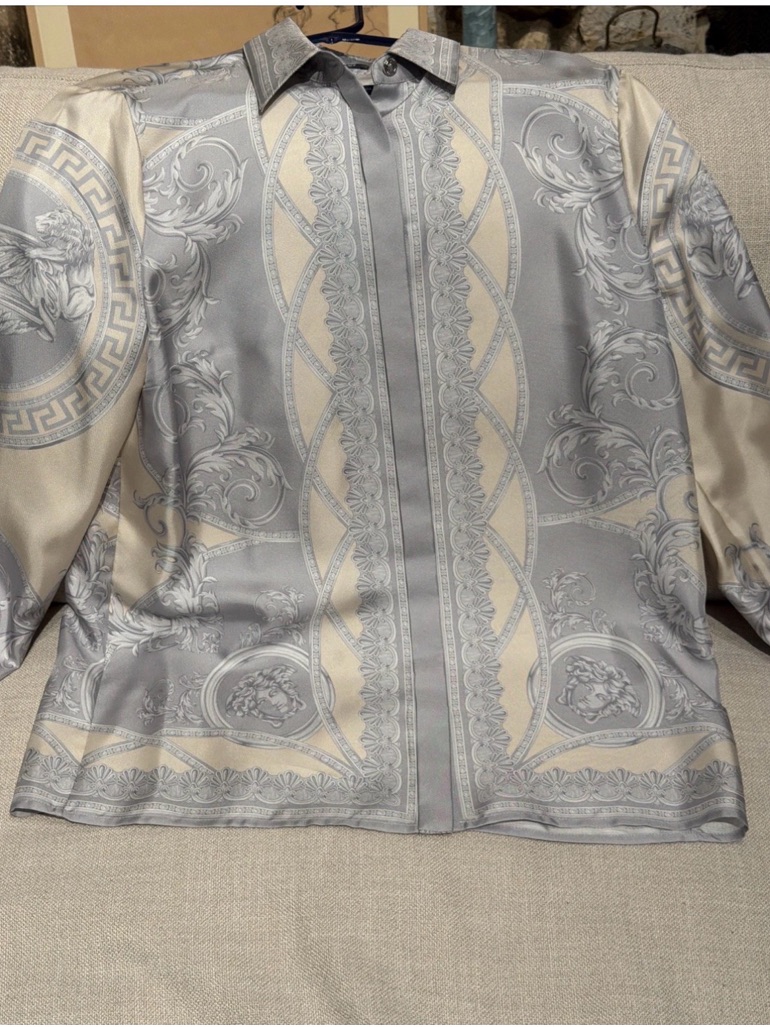 Versace Silver And Cream Baroque Silk Button-Down Shirt